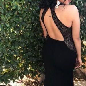Long black dress with open back